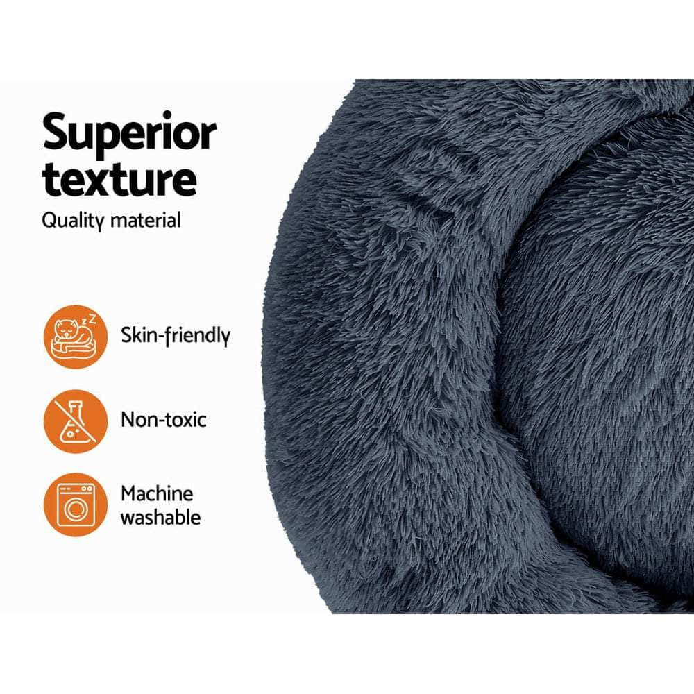 Pet Bed Dog Cat 90Cm Large Calming Soft Plush Bed Dark Grey