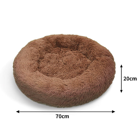 Pet Dog Bedding Warm Plush Round Comfortable Nest Sleeping kennel Coffee M 70cm