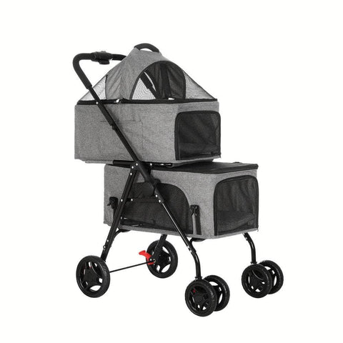 Pet Stroller 2-Tier Dog Pram Large Cat Carrier Travel Pushchair Foldable