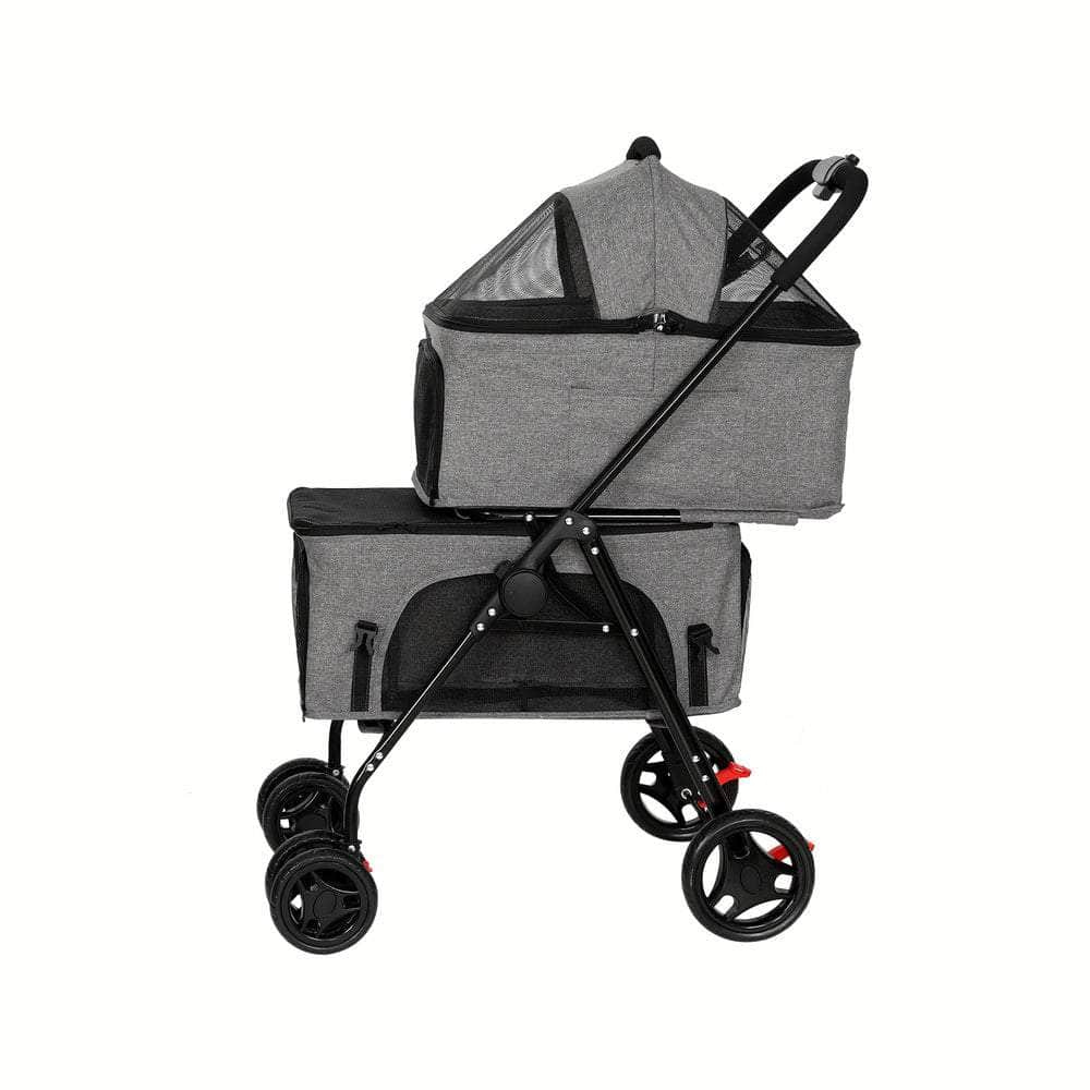 Pet Stroller 2-tier Dog Pram Large Cat Carrier Travel Pushchair Foldable