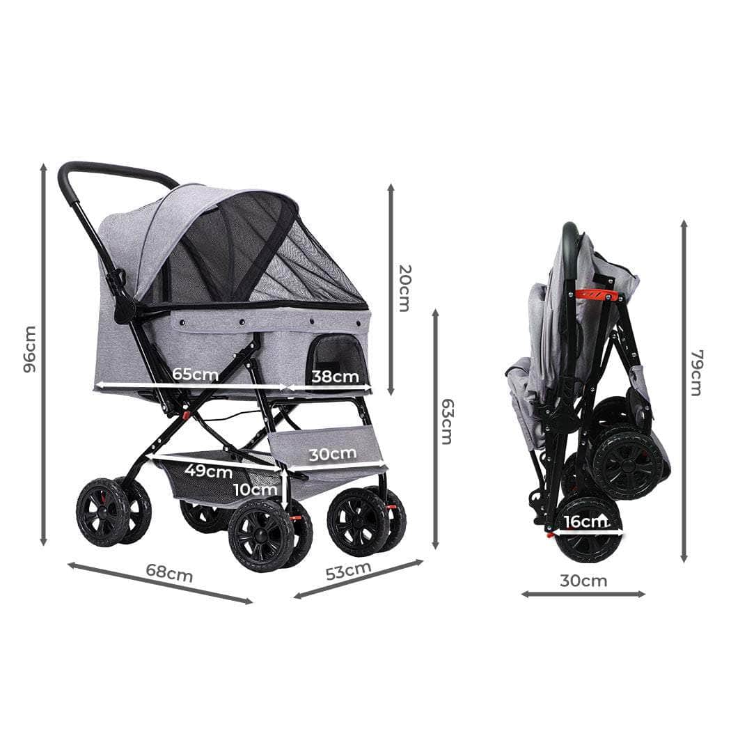 Pet Stroller Pram Dog Carrier Trailer Grey