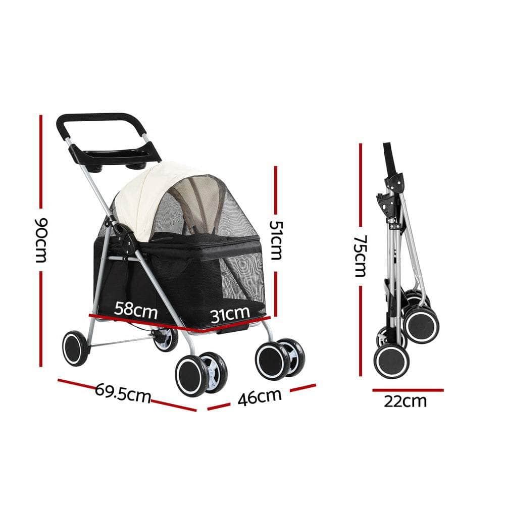 Pet Stroller Pram Dog Cat Carrier Cage Large Travel Pushchair Foldable 4 Wheels