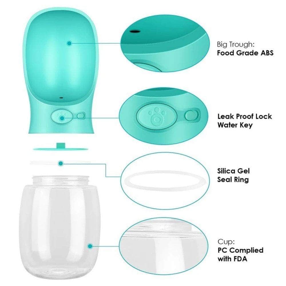 Pet Travel Water Bottle Portable Dogs Rinking Feeder Leak-Proof Dispenser - Blue