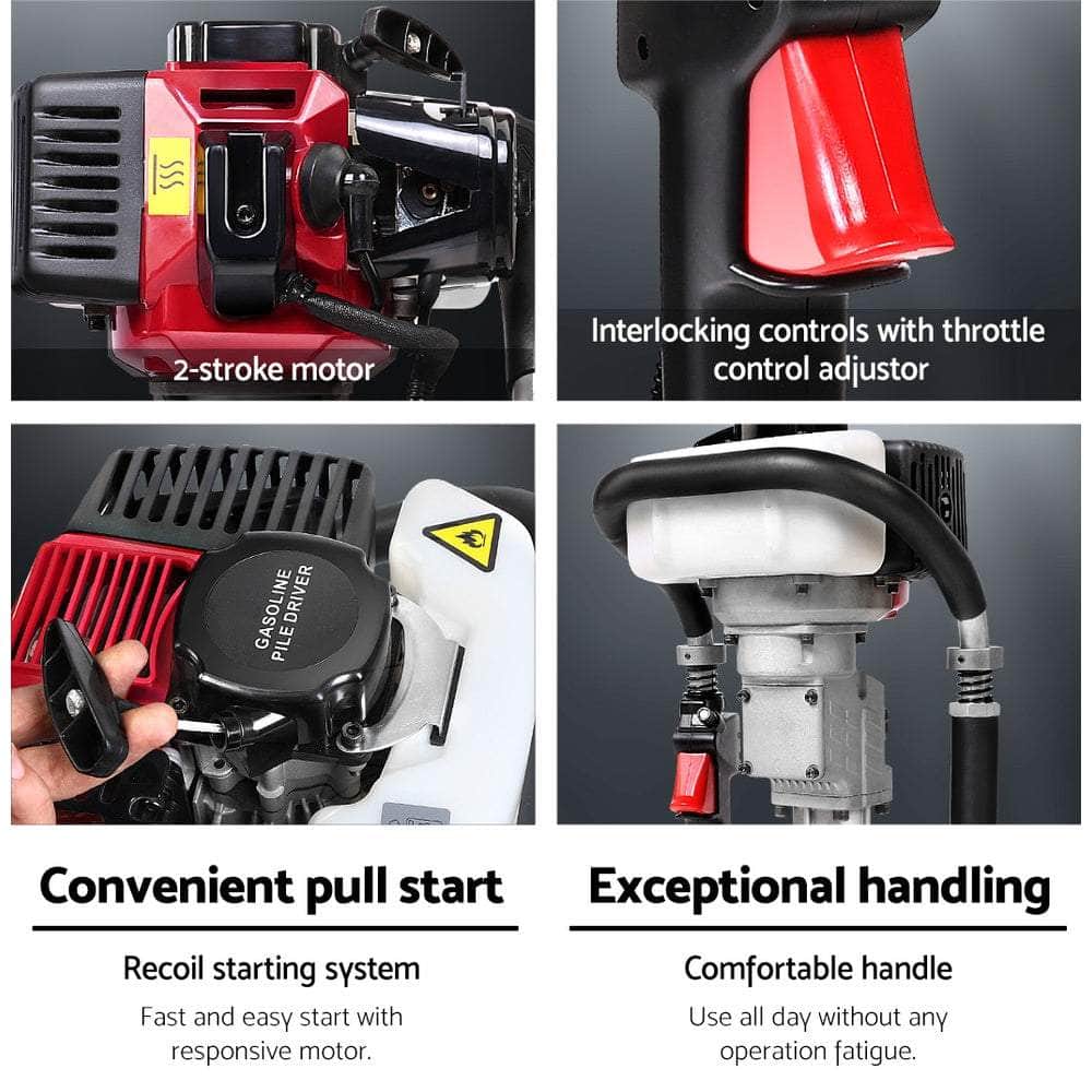 Petrol Post Driver 2-Stroke 55Cc Rammer Pile Star Picket Fence Hole Red