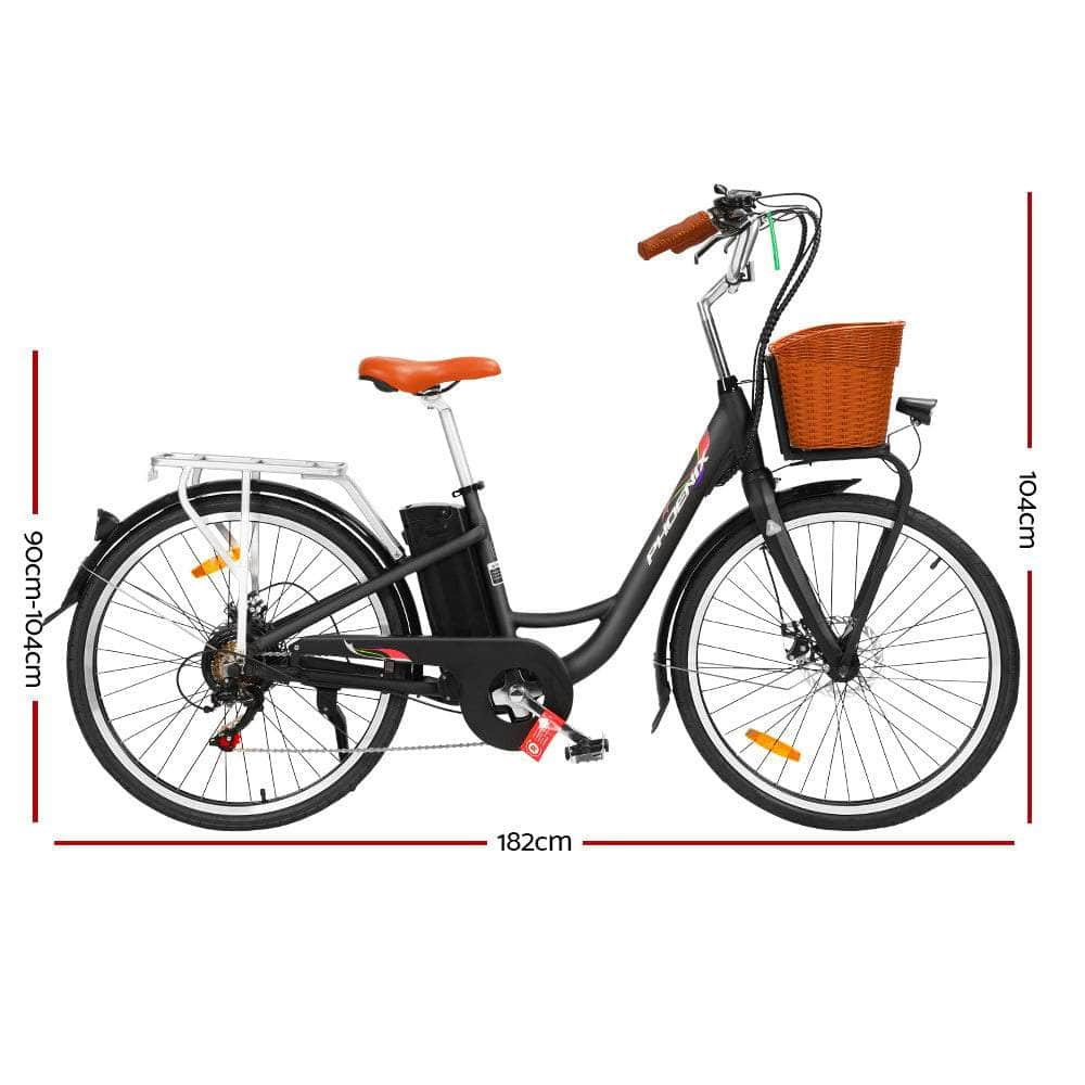 Phoenix 26" Electric Bike eBike e-Bike City Bicycle Vintage Style LG Battery Motorized Basket Black