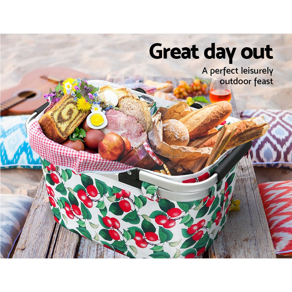 Picnic Basket Set Folding Bag Hamper Insulated Food Storage - Camping Hiking Outdoor