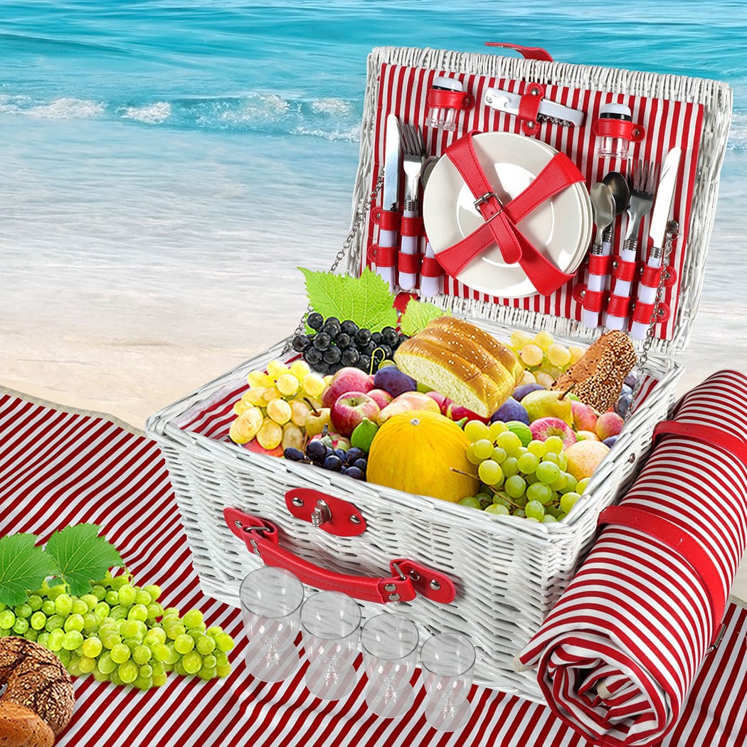 Picnic Basket Set Baskets 4 Person Wicker with Camping & Hiking