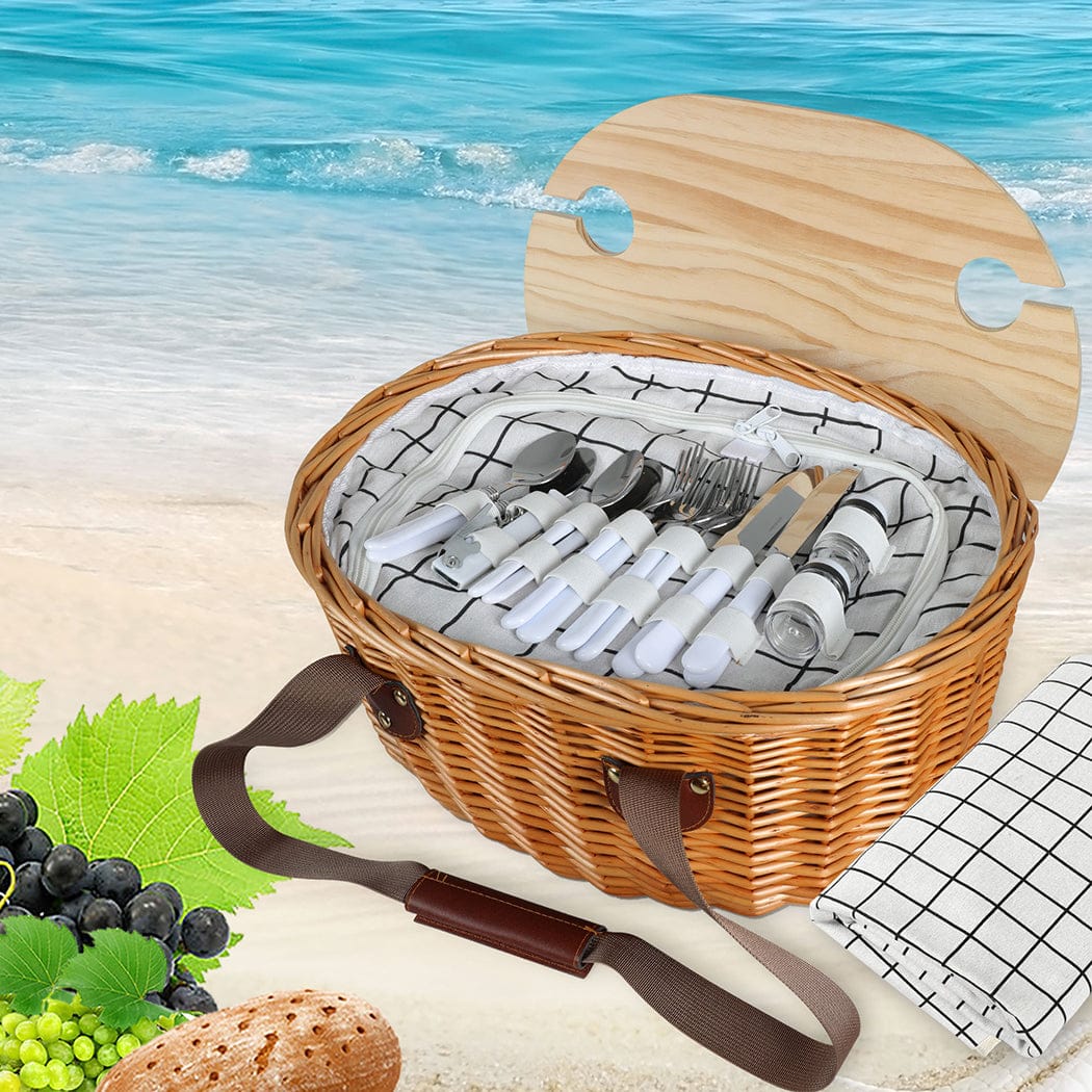 Picnic Basket Set Willow Baskets Outdoor with Camping & Hiking