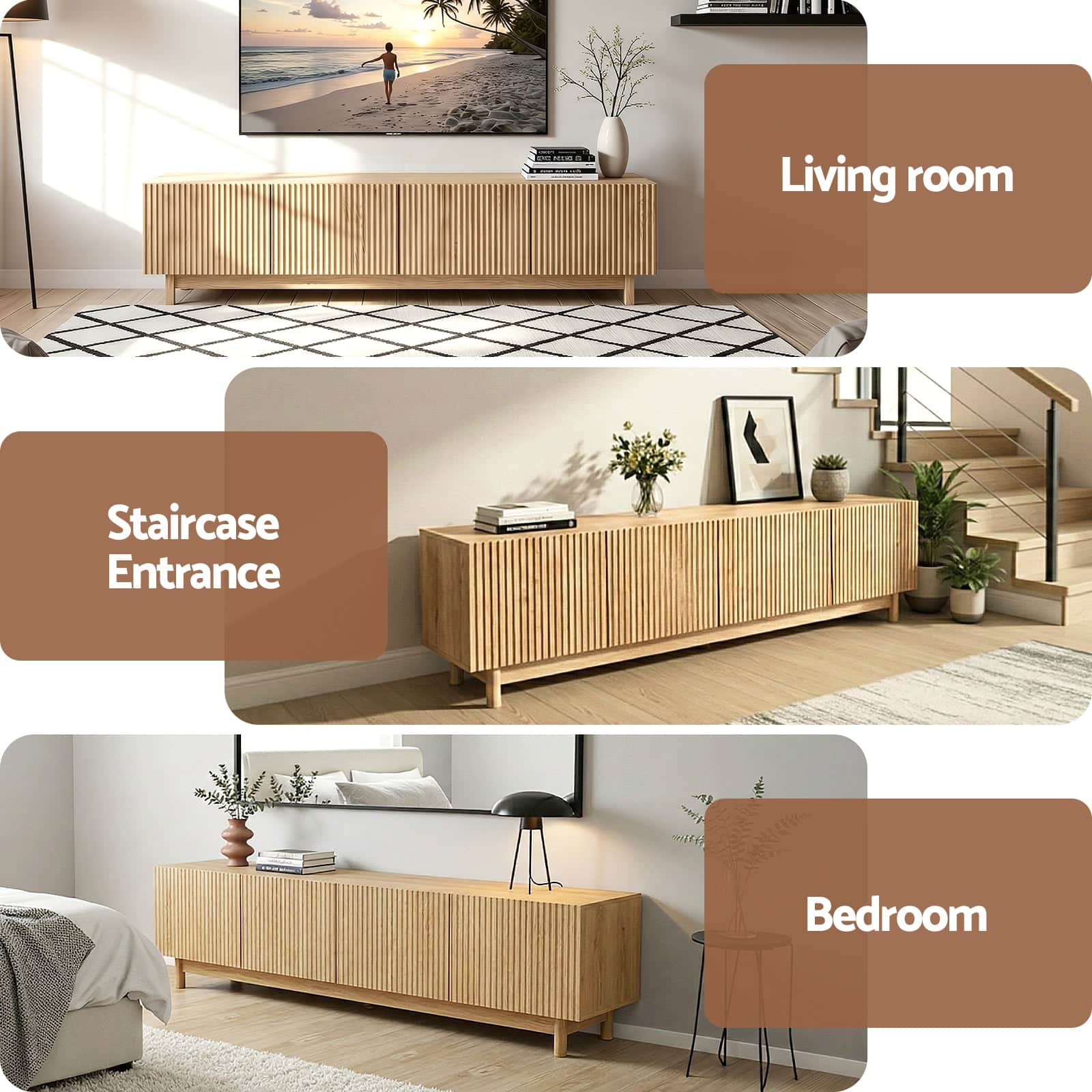 Pine TV Unit Entertainment Cabinet 180cm Storage with Soft Close Doors