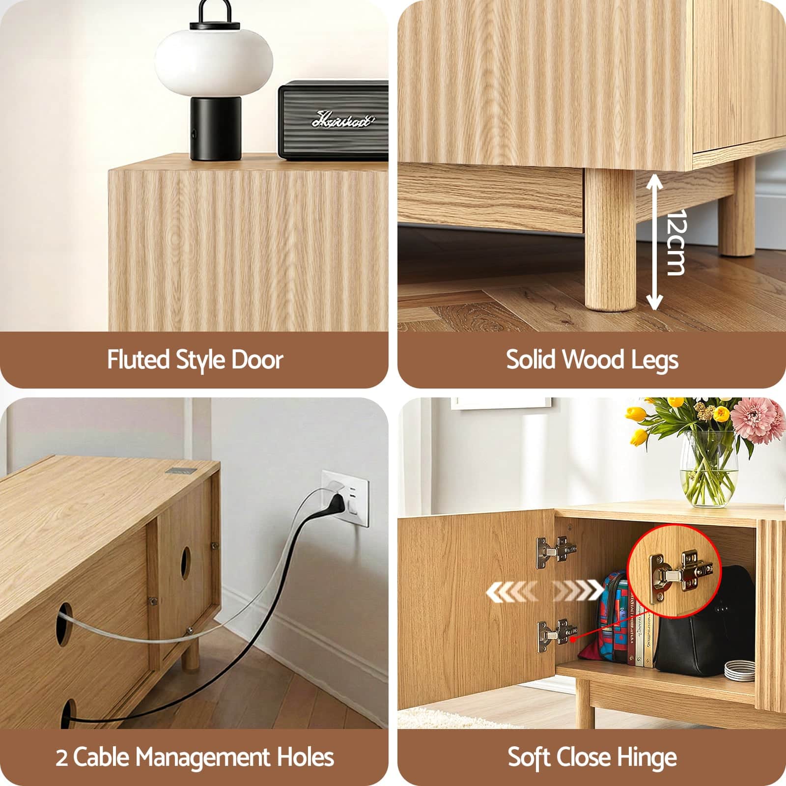 Pine TV Unit Entertainment Cabinet 180cm Storage with Soft Close Doors