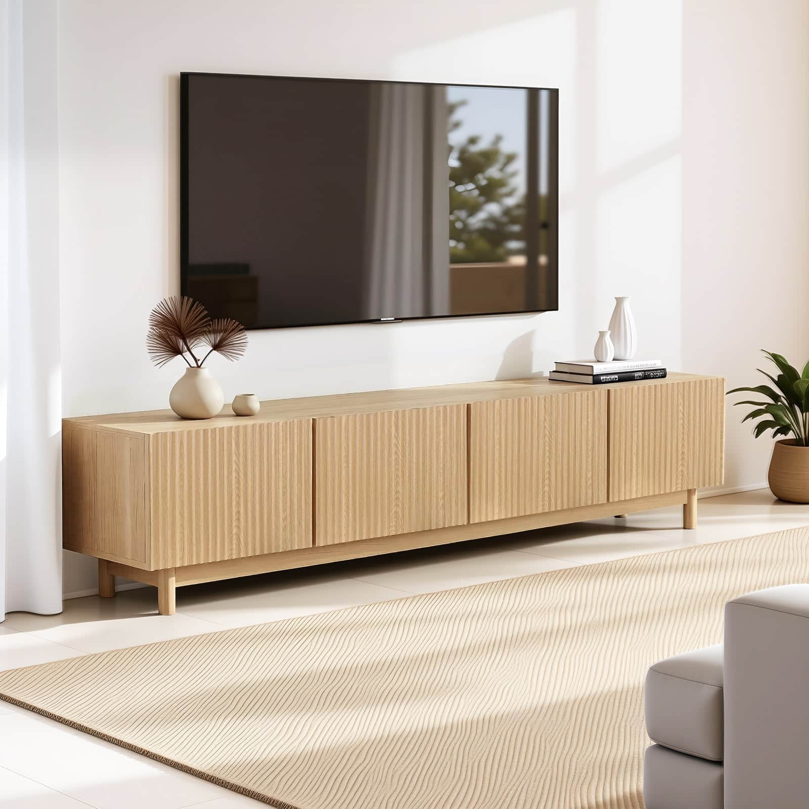 Pine TV Unit Entertainment Cabinet 180cm Storage with Soft Close Doors
