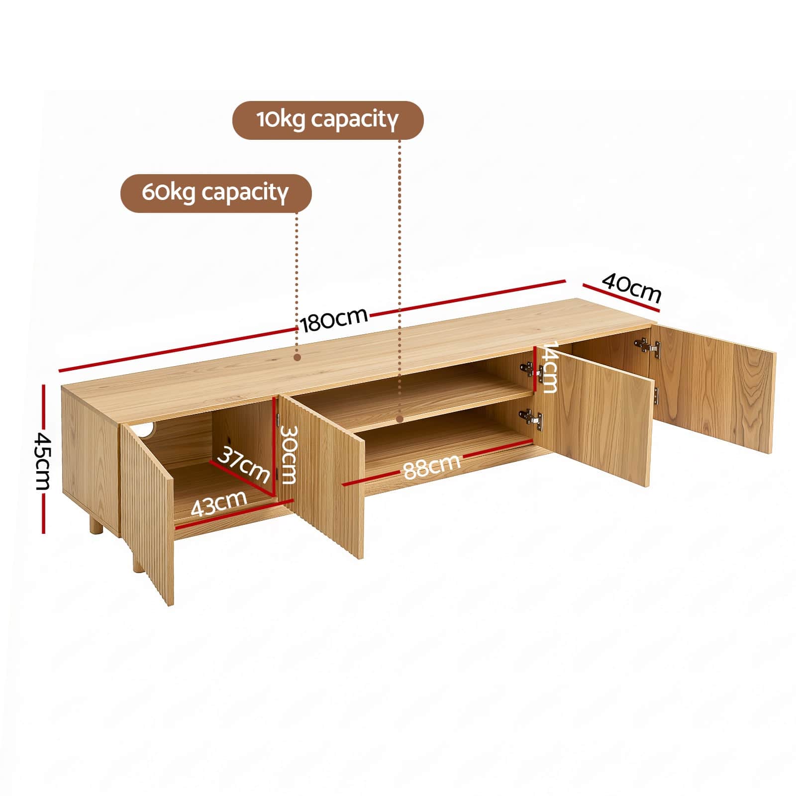Pine TV Unit Entertainment Cabinet 180cm Storage with Soft Close Doors