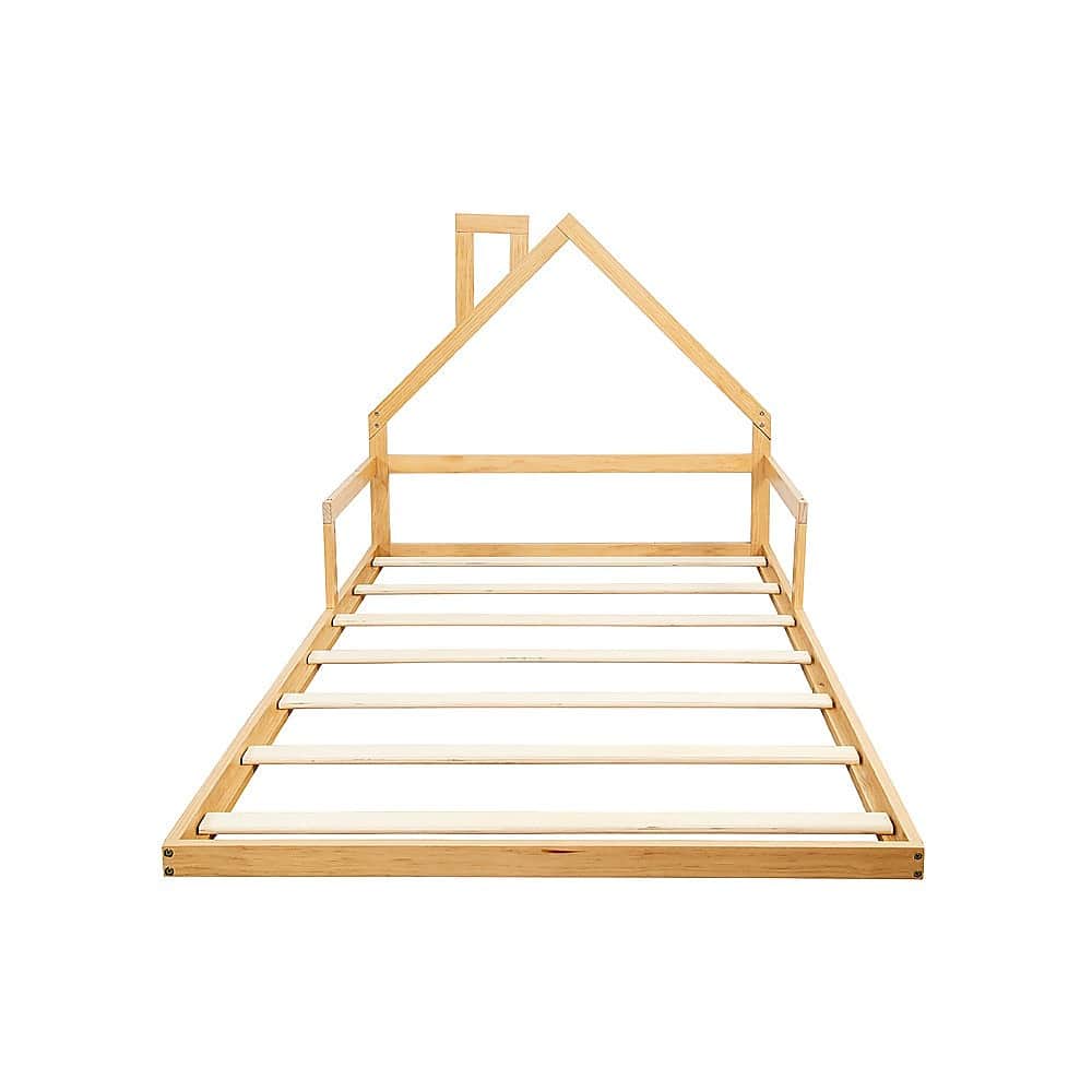 Pine Wood Floor Bed House Frame For Kids And Toddlers Slat Support