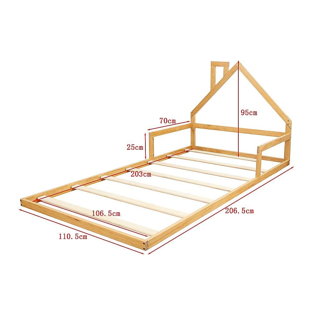 Pine Wood Floor Bed House Frame For Kids And Toddlers Slat Support