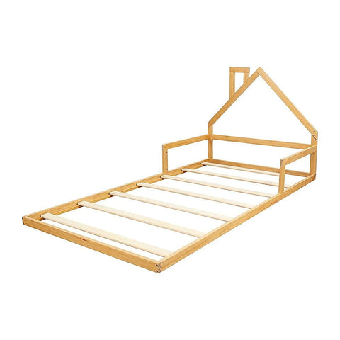 Pine Wood Floor Bed House Frame For Kids And Toddlers Slat Support