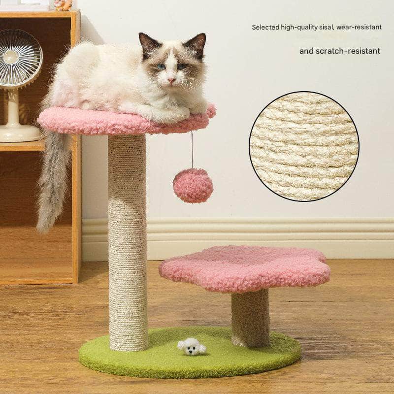 Pink Compact Cat Climbing Frame with Dual-Level Sisal Posts and Playful Design