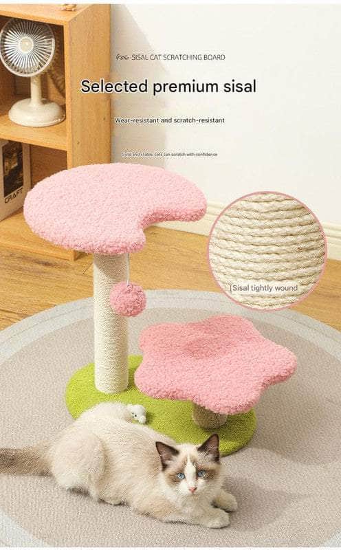 Pink Compact Cat Climbing Frame with Dual-Level Sisal Posts and Playful Design
