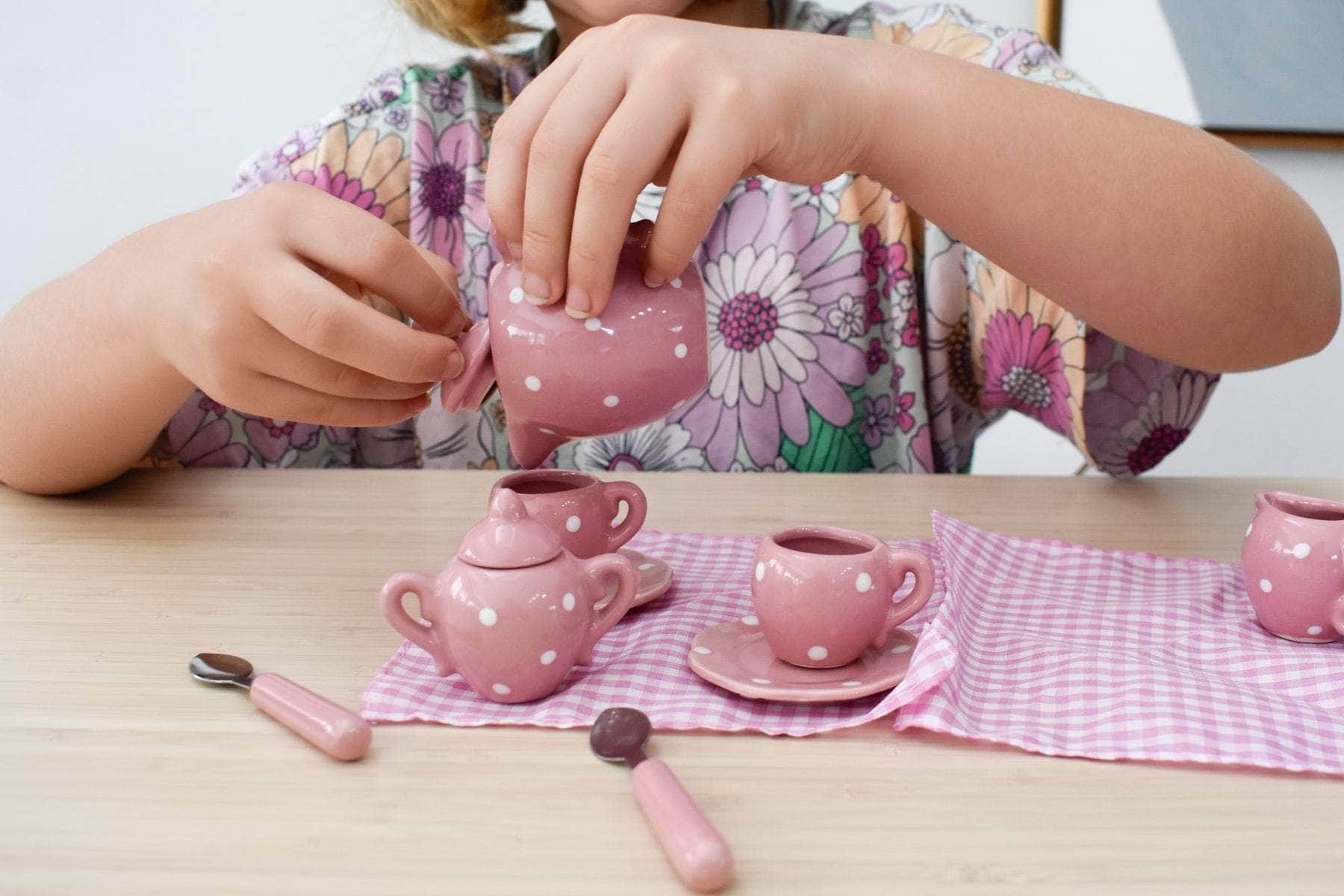 Pink Polka Dot Porcelain Tea Set 13Pcs