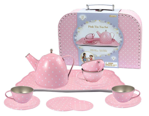 Pink Tin Tea Set In Suitcase 15Pcs