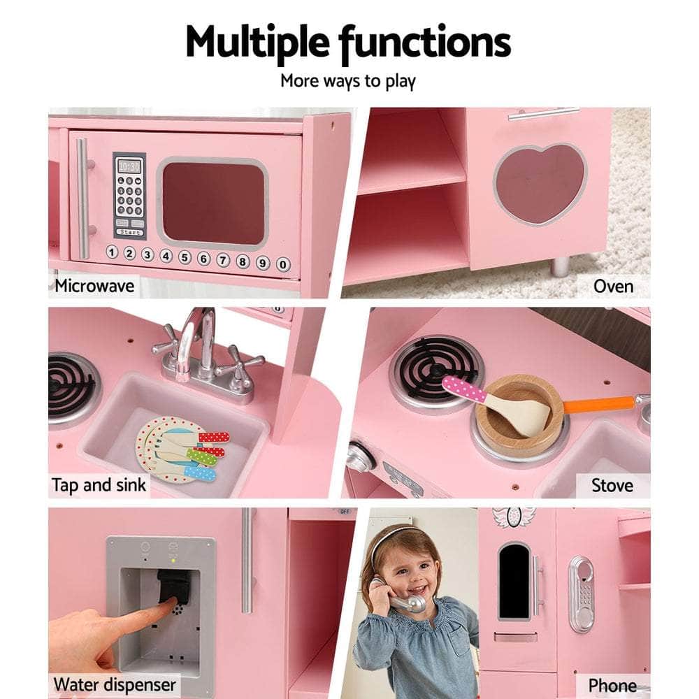 Pink Wooden Kitchen Pretend Play Sets and Cooking Toys for Kids