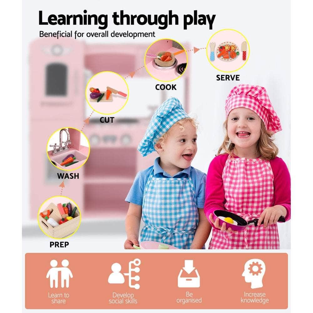 Pink Wooden Kitchen Pretend Play Sets and Cooking Toys for Kids