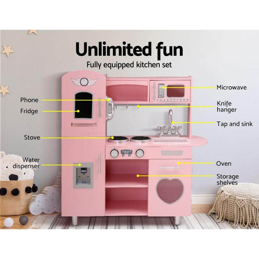Pink Wooden Kitchen Pretend Play Sets and Cooking Toys for Kids