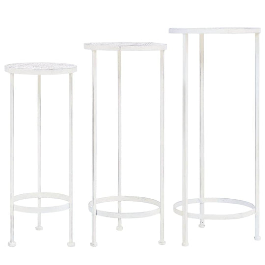 Plant Stand Set 3 Pieces Vintage Style Metal Antique White