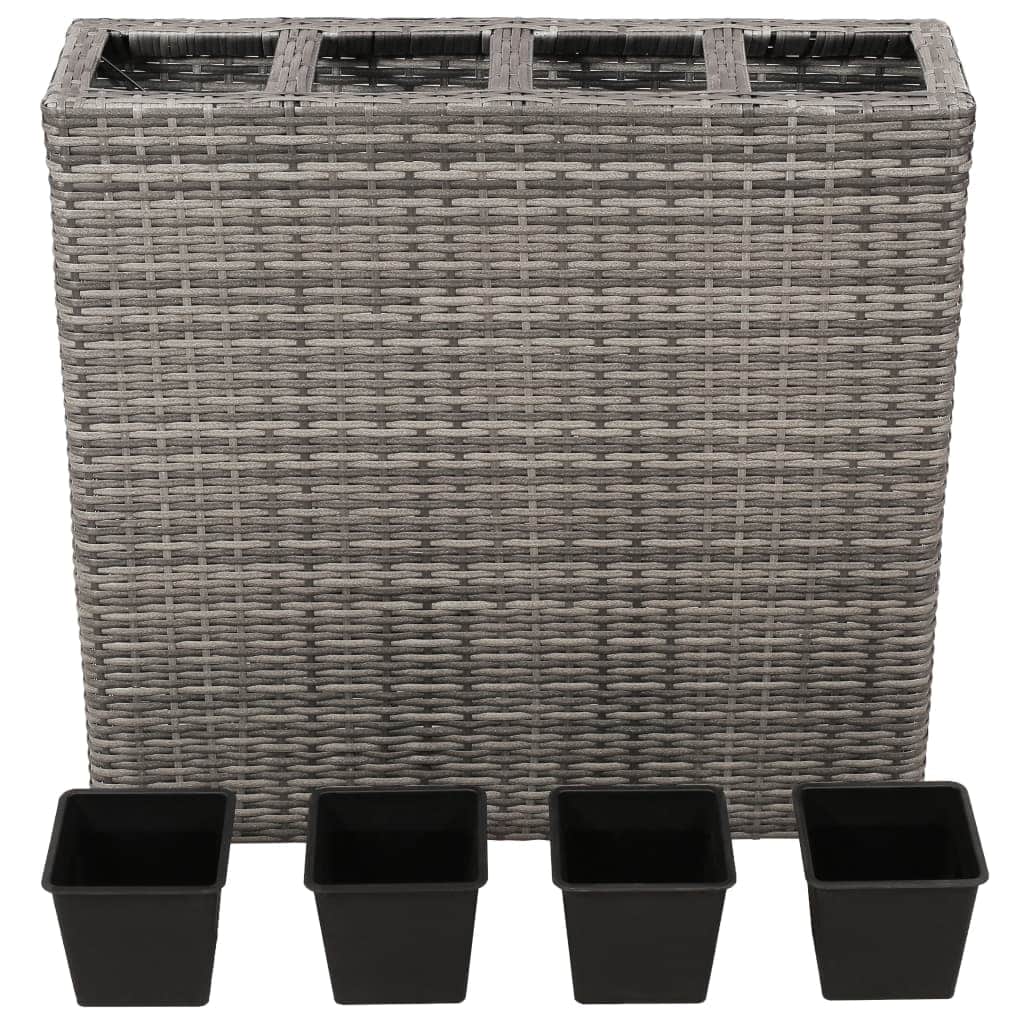 Planter with 4 Pots Poly Rattan Grey