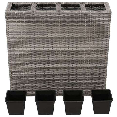 Planter with 4 Pots Poly Rattan Grey