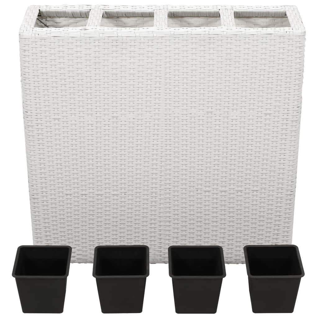 Planter with 4 Pots Poly Rattan White