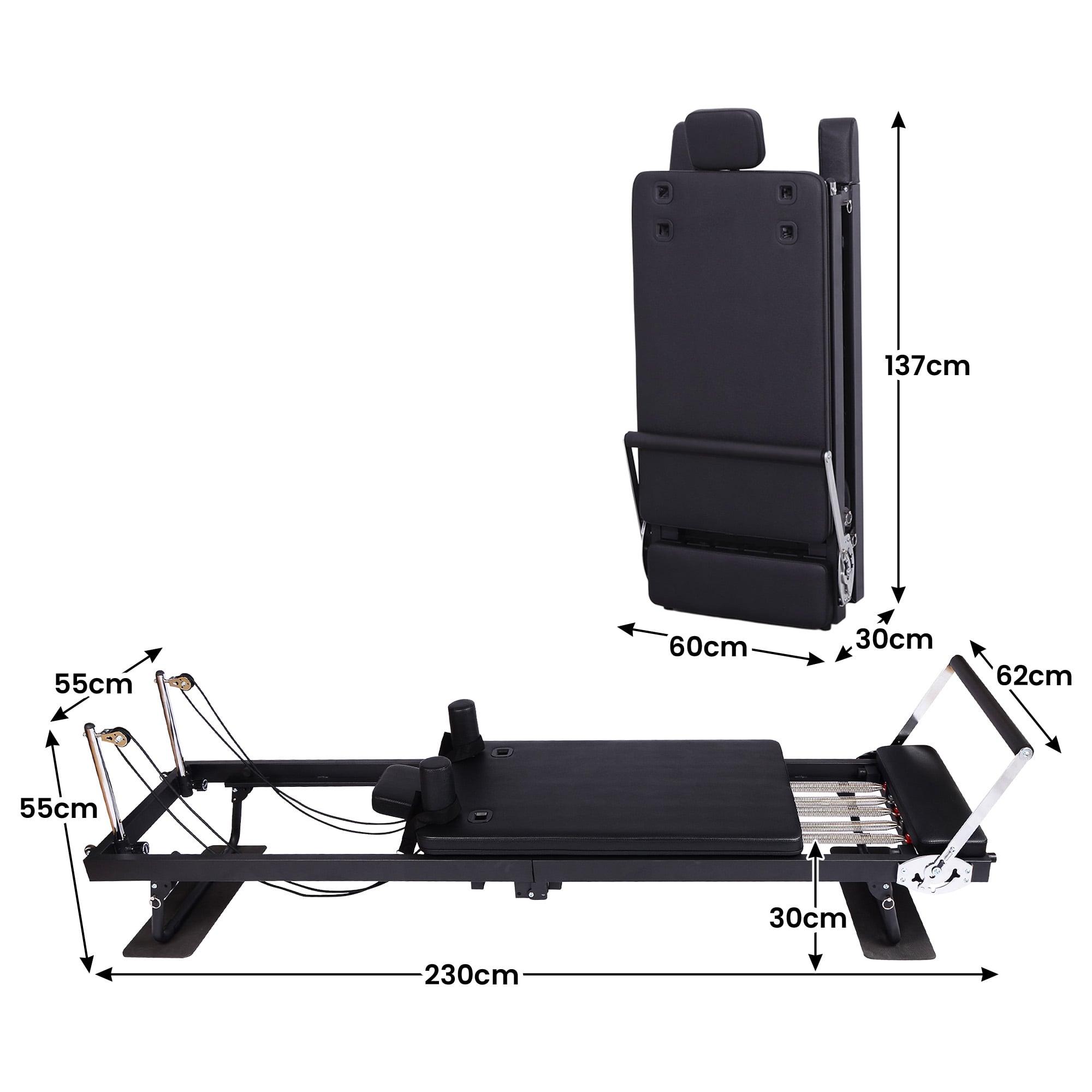 Pilates Reformer Steel Foldable 232x62x58.5cm