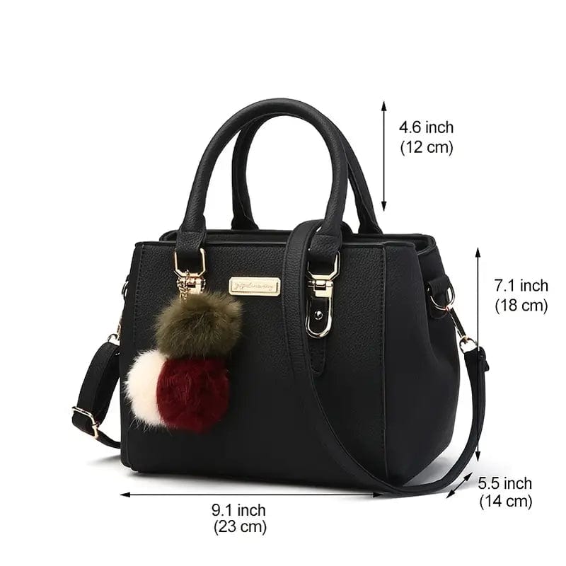 Plush Ball Decor Satchel Bag - Small Top Handle & Crossbody Zipper Shoulder Bag for Casual Style