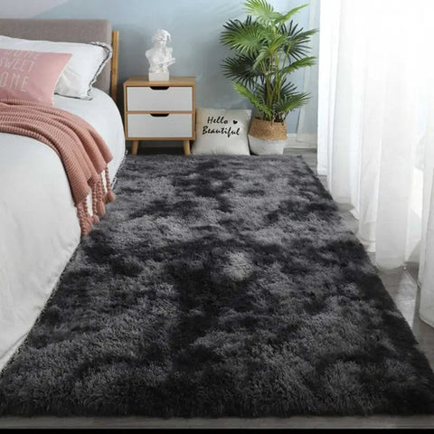 Plush Shaggy Rug for Living Room and Bedroom - Black Fluffy Area Rug with Non-Skid Backing