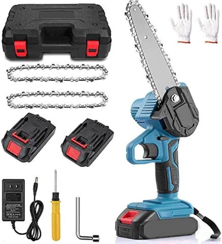 Pocket Power: 6" Cordless Mini Chainsaw with Dual Batteries