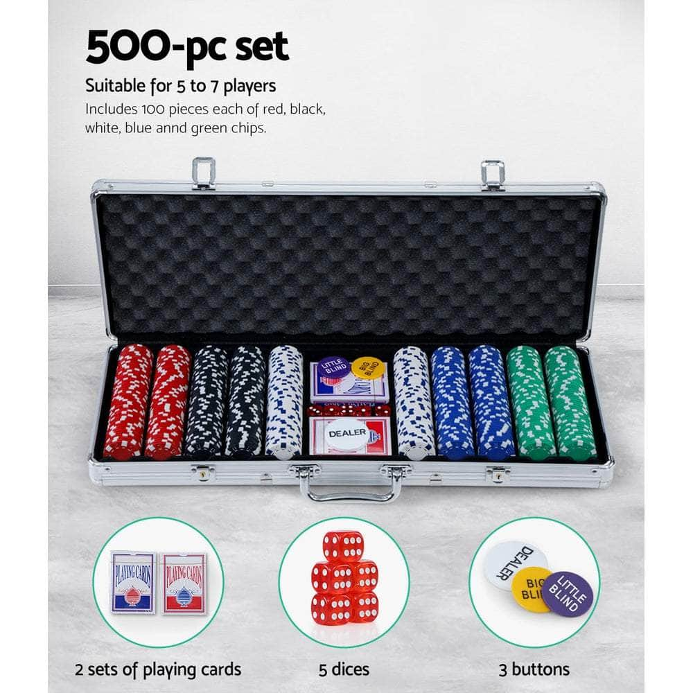 Poker Chip Set 500PC Chips TEXAS HOLD'EM Casino Gambling Dice Cards