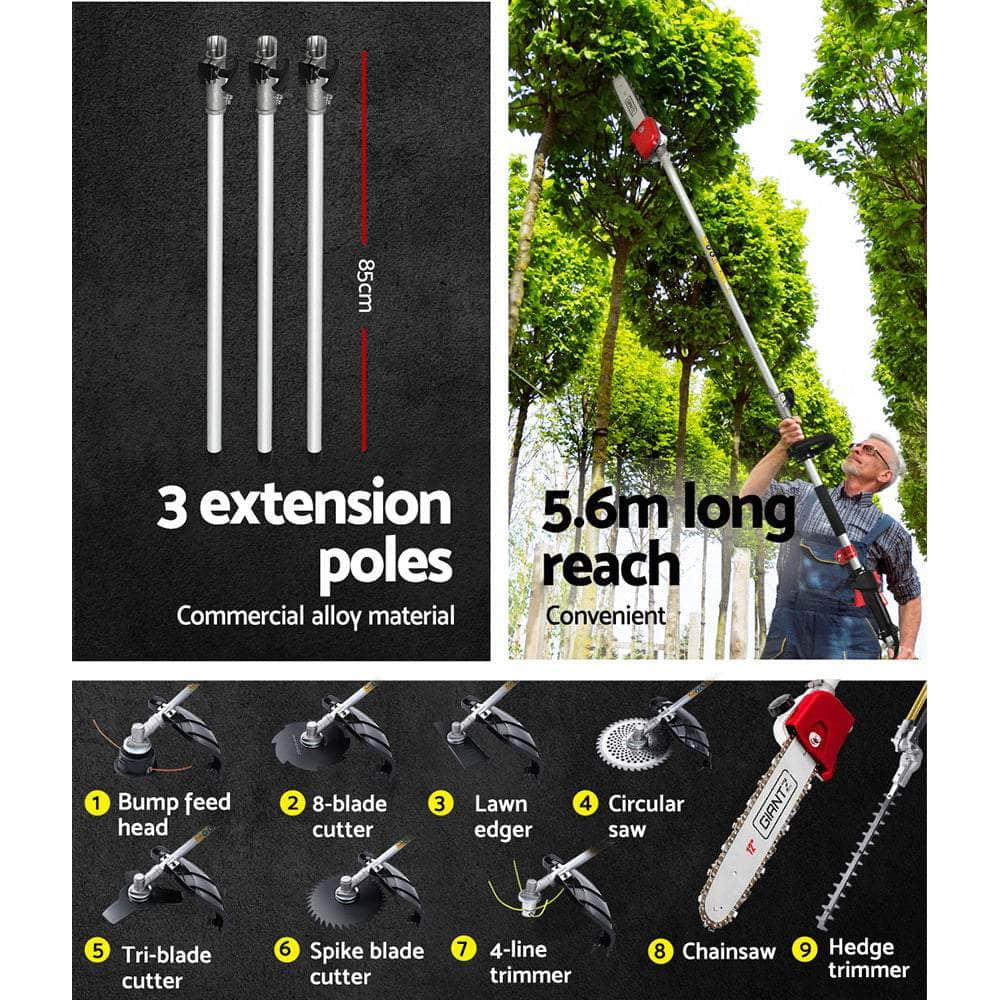 Pole Chainsaw 62CC Petrol Brush Cutter Whipper Hedge Trimmer 9 IN 1