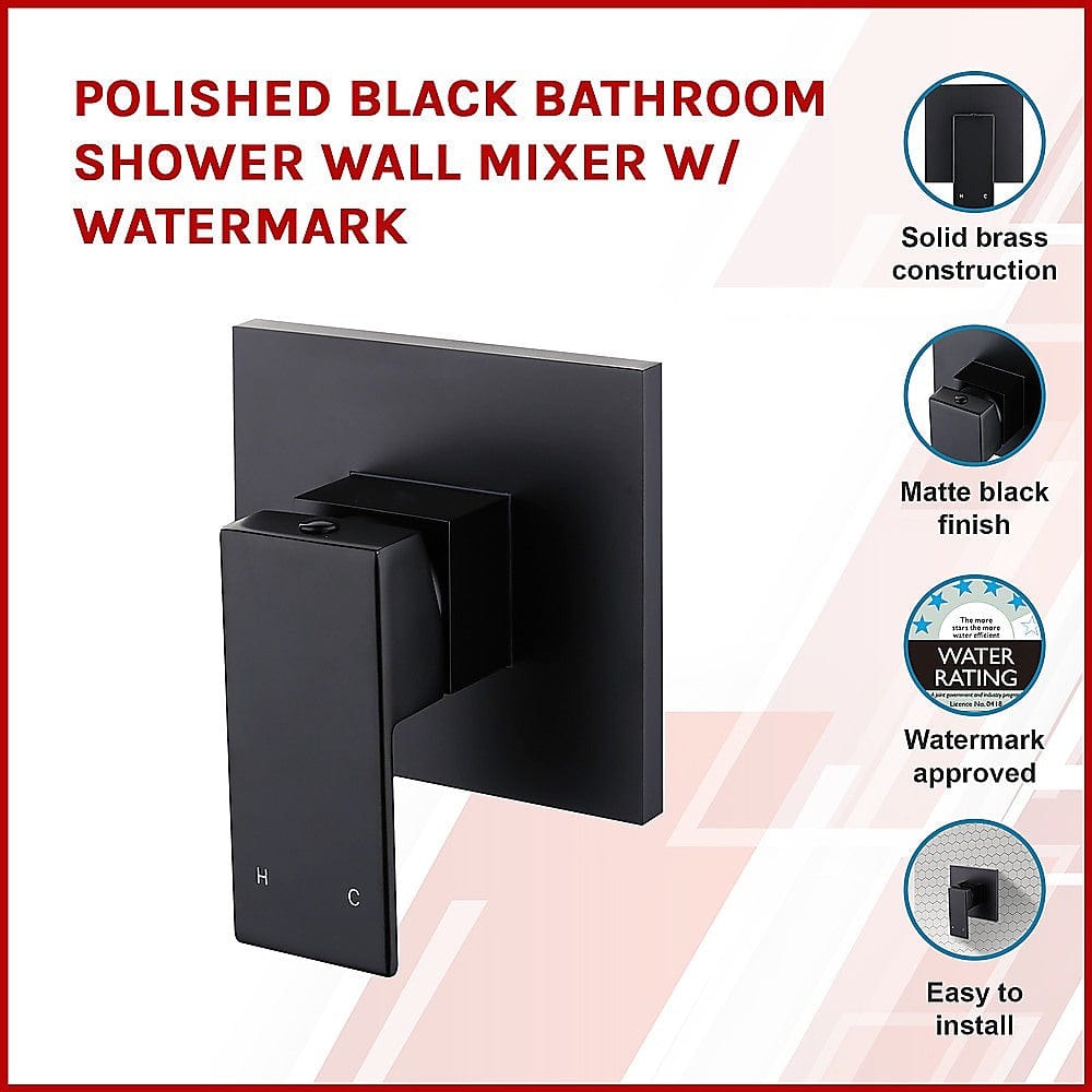 Polished Black Bathroom Shower Wall Mixer w/ WaterMark