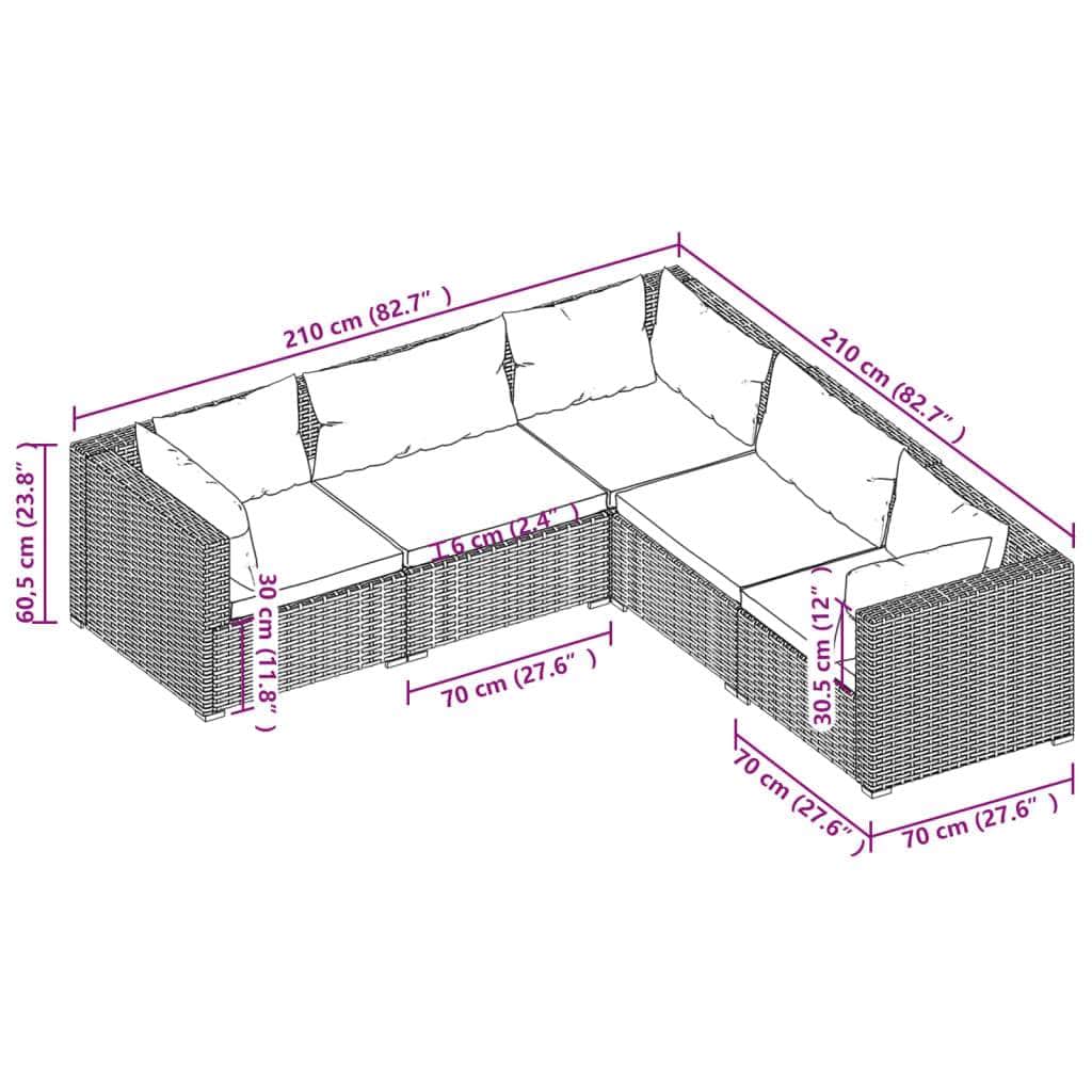 Poly Rattan Tranquility: 5-Piece Garden Lounge Set in Elegant Grey with Plush Cushions