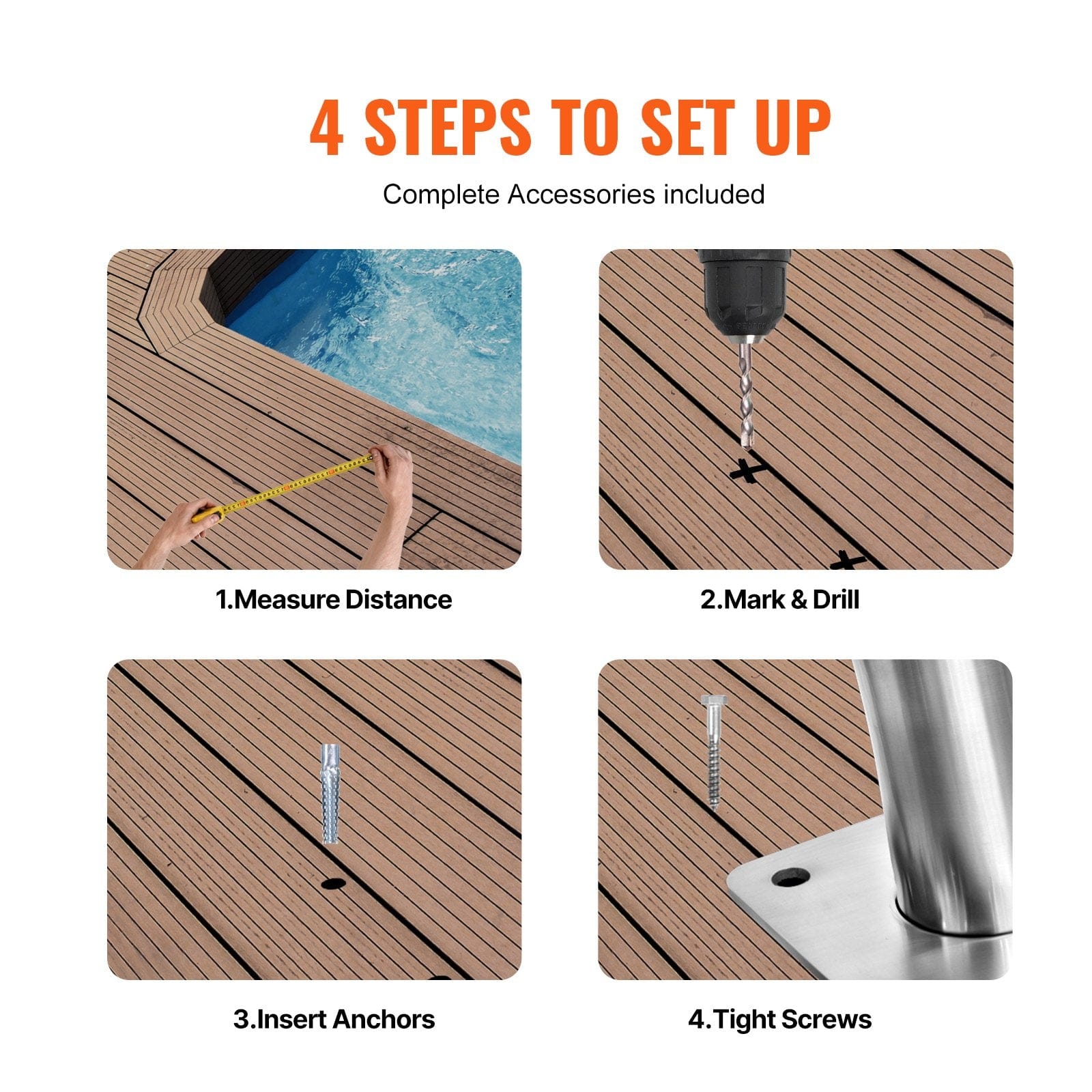 Pool Handrail 2 Pcs 55 X 32 Inch Stainless Steel With Base Plate For with 2 Pcs