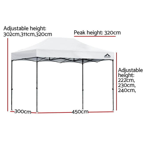 Pop Up 3X4.5M W/Base Podx4 - White