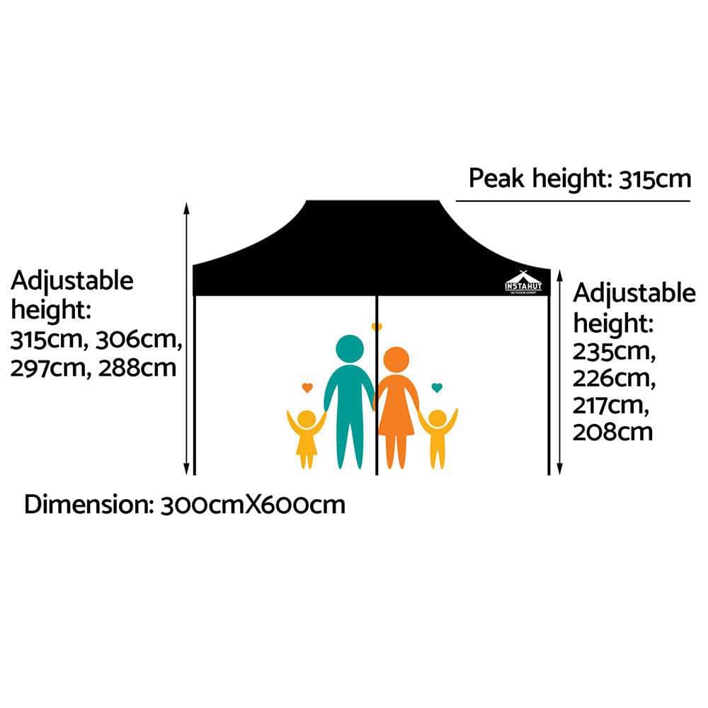 Canopies & Gazebos - 3x6m Pop-Up Tent with Base Pod x4 Black Outdoor Canopy Shelter