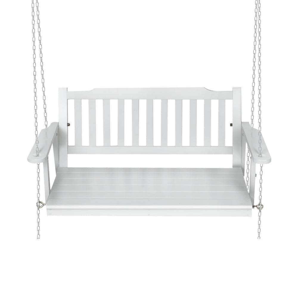 Porch Swing Chair with Chain Garden Bench Outdoor Furniture Wooden White