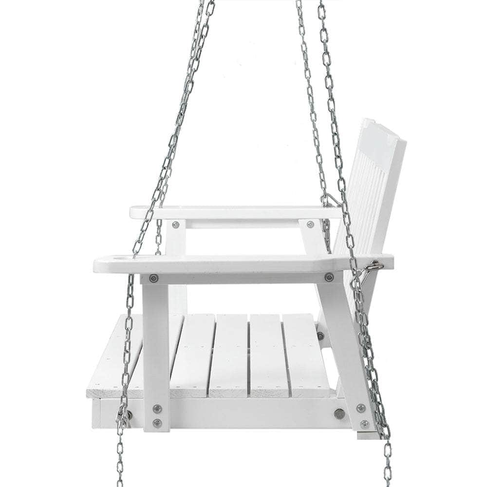 Porch Swing Chair with Chain Garden Bench Outdoor Furniture Wooden White