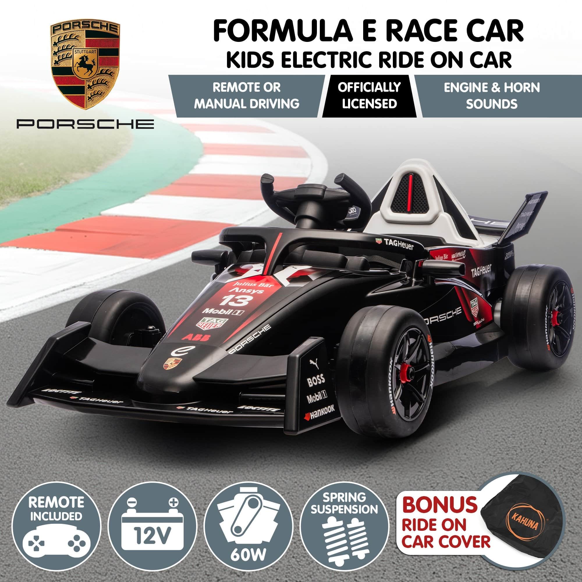 Porsche Formula E Kids Electric Ride On Car Remote Control 60W Dual Motors MP3 Player