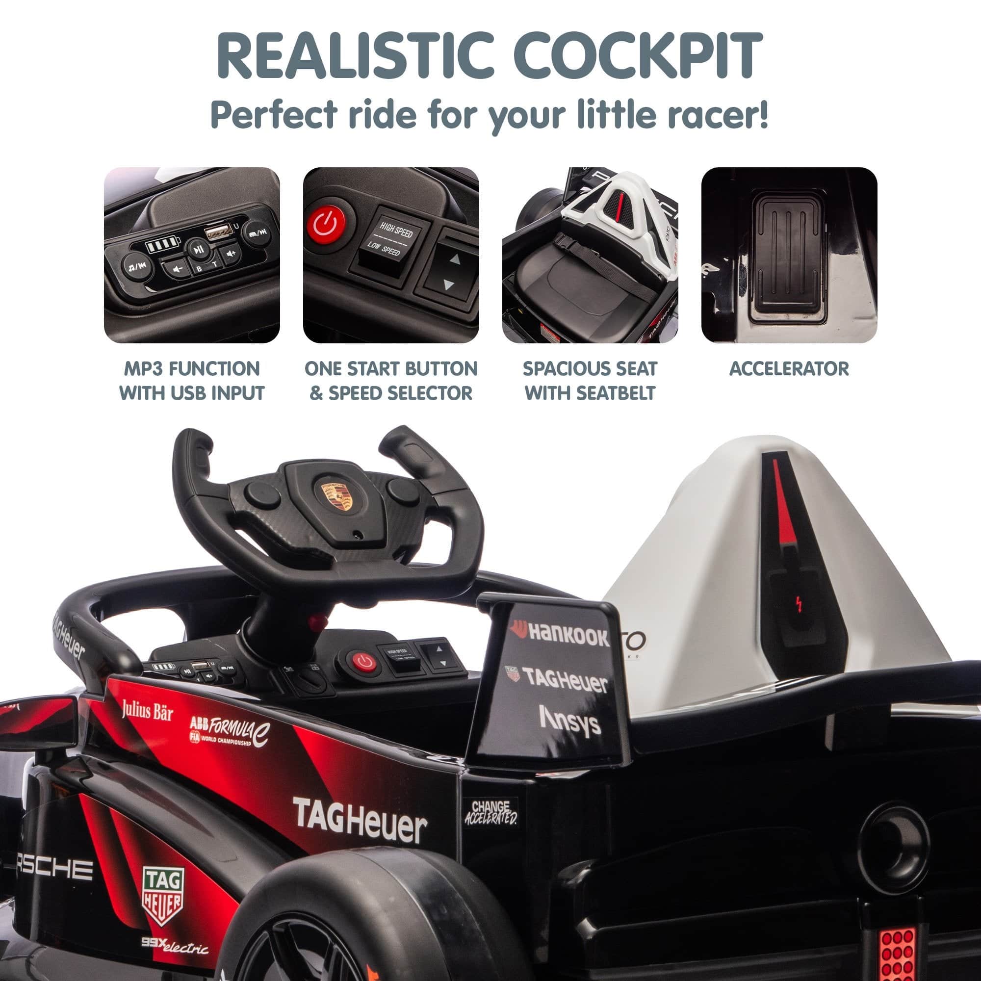 Porsche Formula E Kids Electric Ride On Car Remote Control 60W Dual Motors MP3 Player