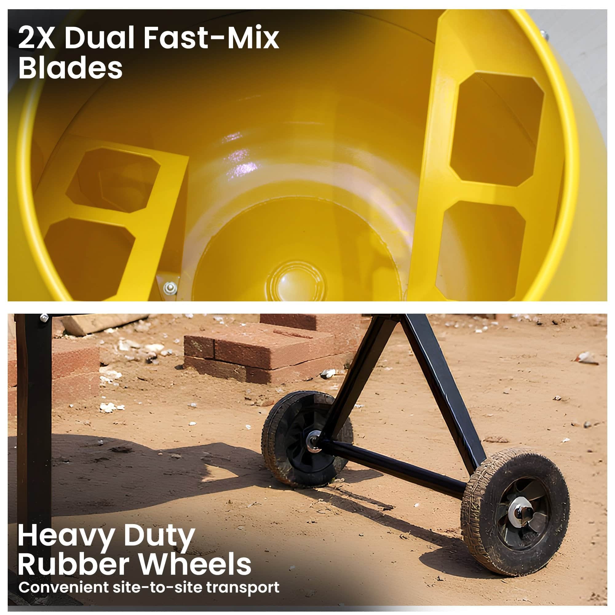Portable 140L Concrete Cement Mixer Sand Gravel Dual Mix Blades & Tipper Lock 550W with 550W