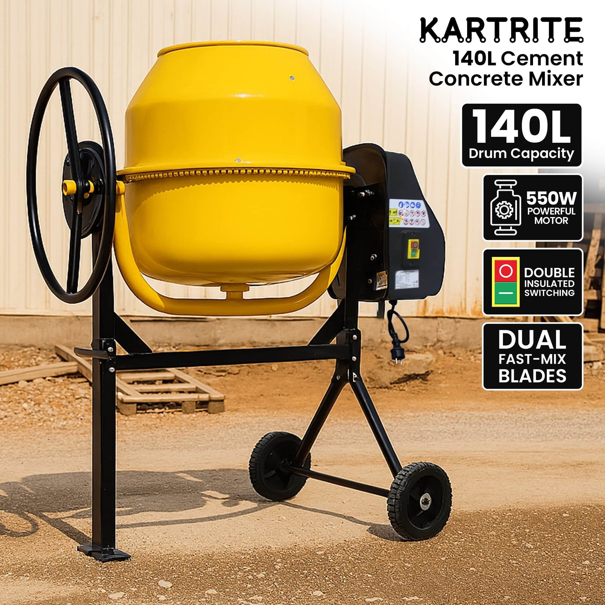 Concrete finish - Portable 140L Concrete Cement Mixer Sand Gravel Dual Mix Blades & Tipper Lock 550W