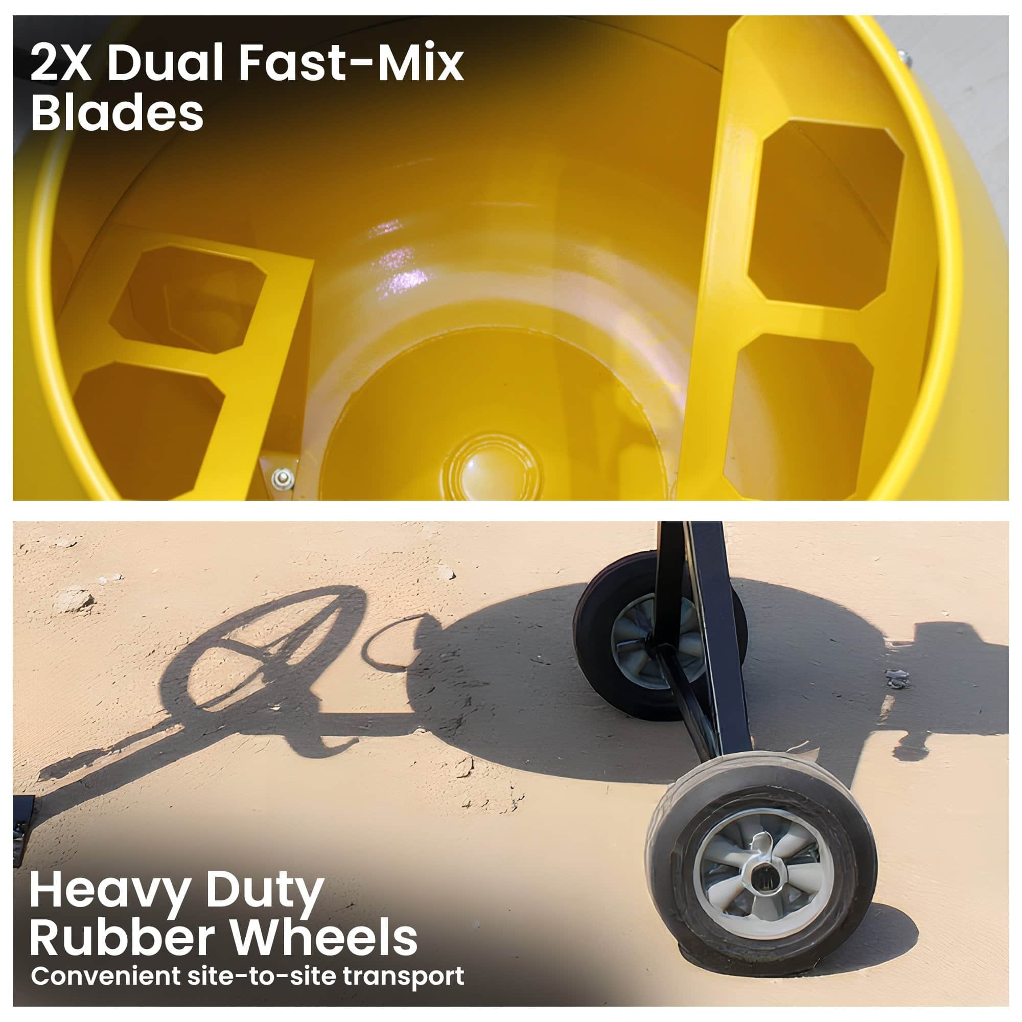 Portable 200L Concrete Cement Mixer Sand Gravel Dual Mix Blades & Tipper Lock 850W