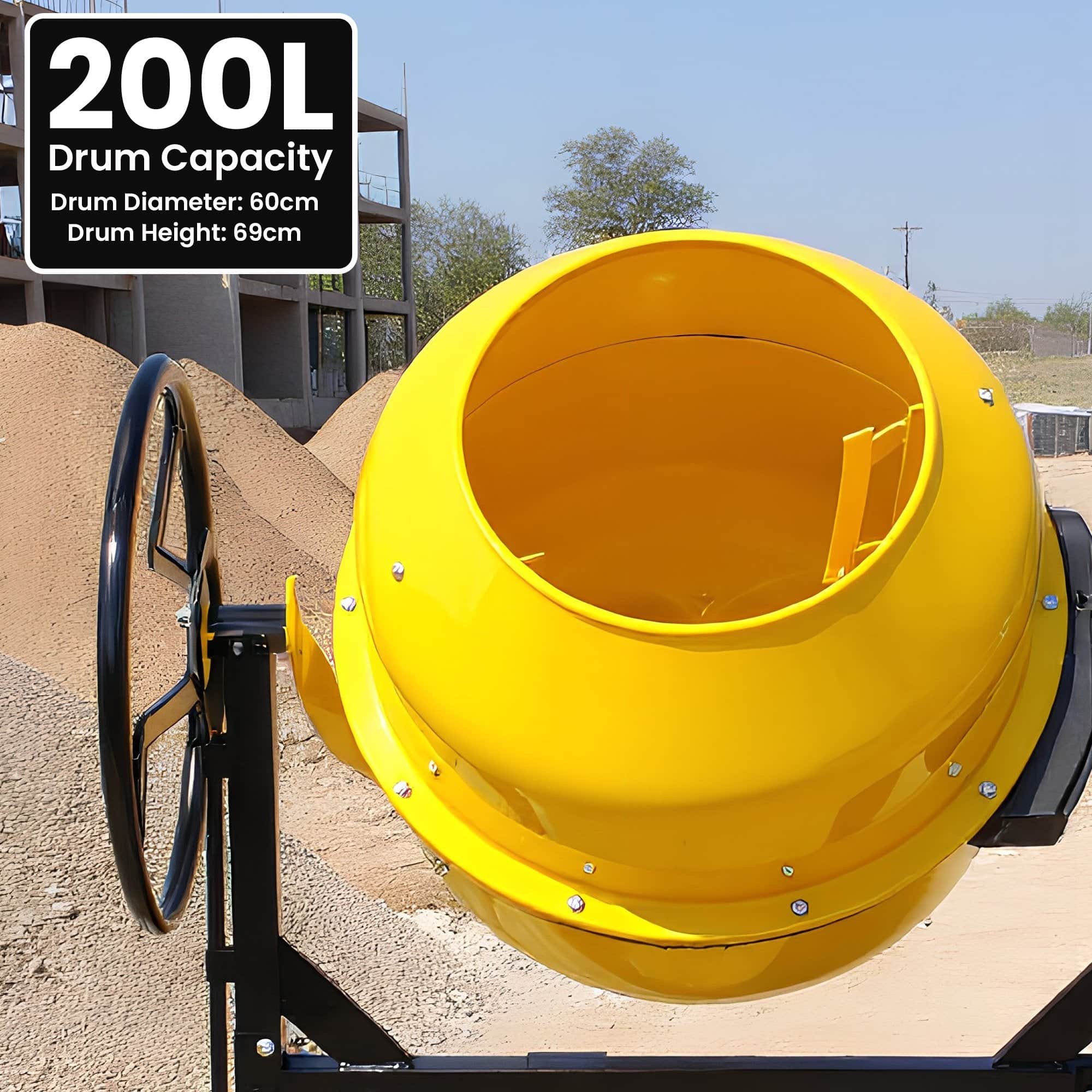 Portable 200L Concrete Cement Mixer Sand Gravel Dual Mix Blades & Tipper Lock 850W
