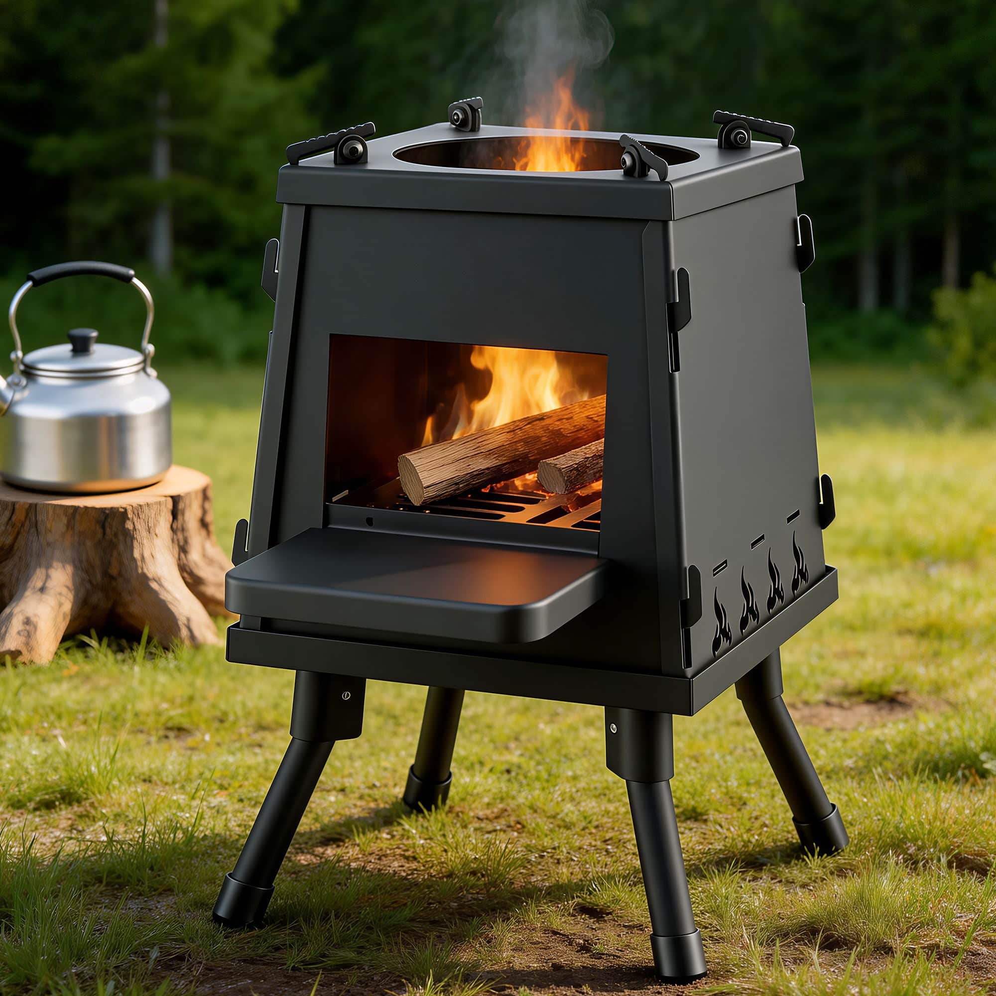 Portable Fire Pit BBQ Stove Outdoor Camping Wood Charcoal Cooking Grill